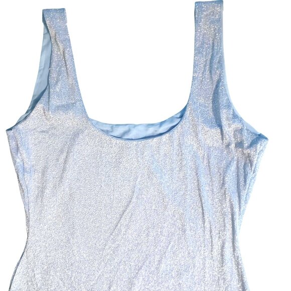 Naked Wardrobe Metallic Hourglass Midi Dress in Blue, Size‎ 1X - Picture 6 of 14